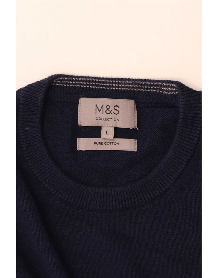 Marks & Spencer Mens Crew Neck Jumper Sweater Large Navy Blue Cotton