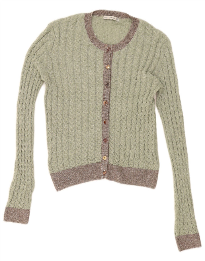 Zara Womens Cardigan Sweater UK 12 Medium Green Colourblock