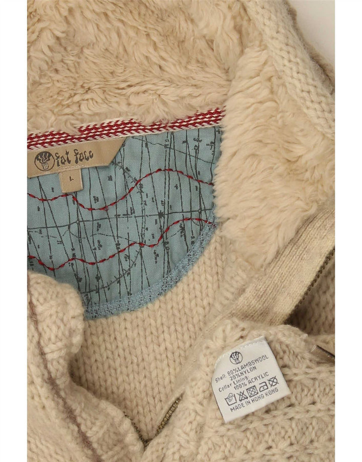 Fat Face Mens Zip Neck Jumper Sweater Large Beige Flecked Lambswool