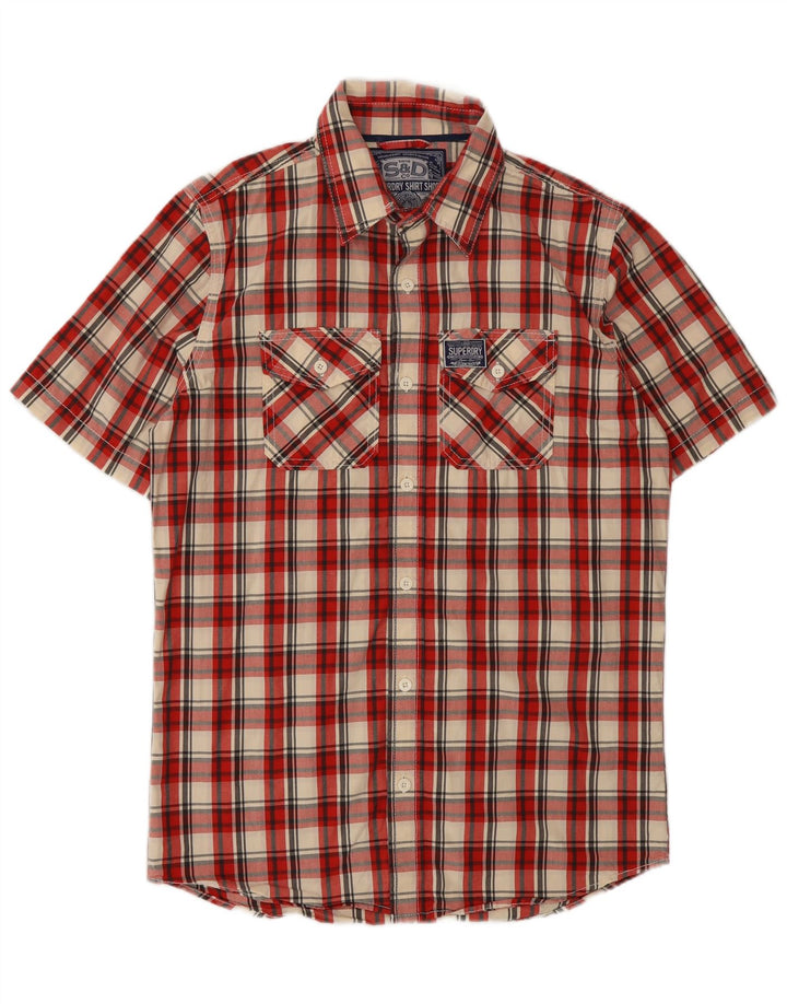SUPERDRY Mens Short Sleeve Shirt Large Red Check Cotton