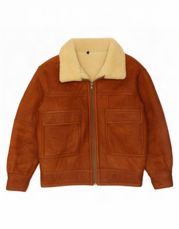 Vintage hombres shearling chaqueta IT 50 marrón grande