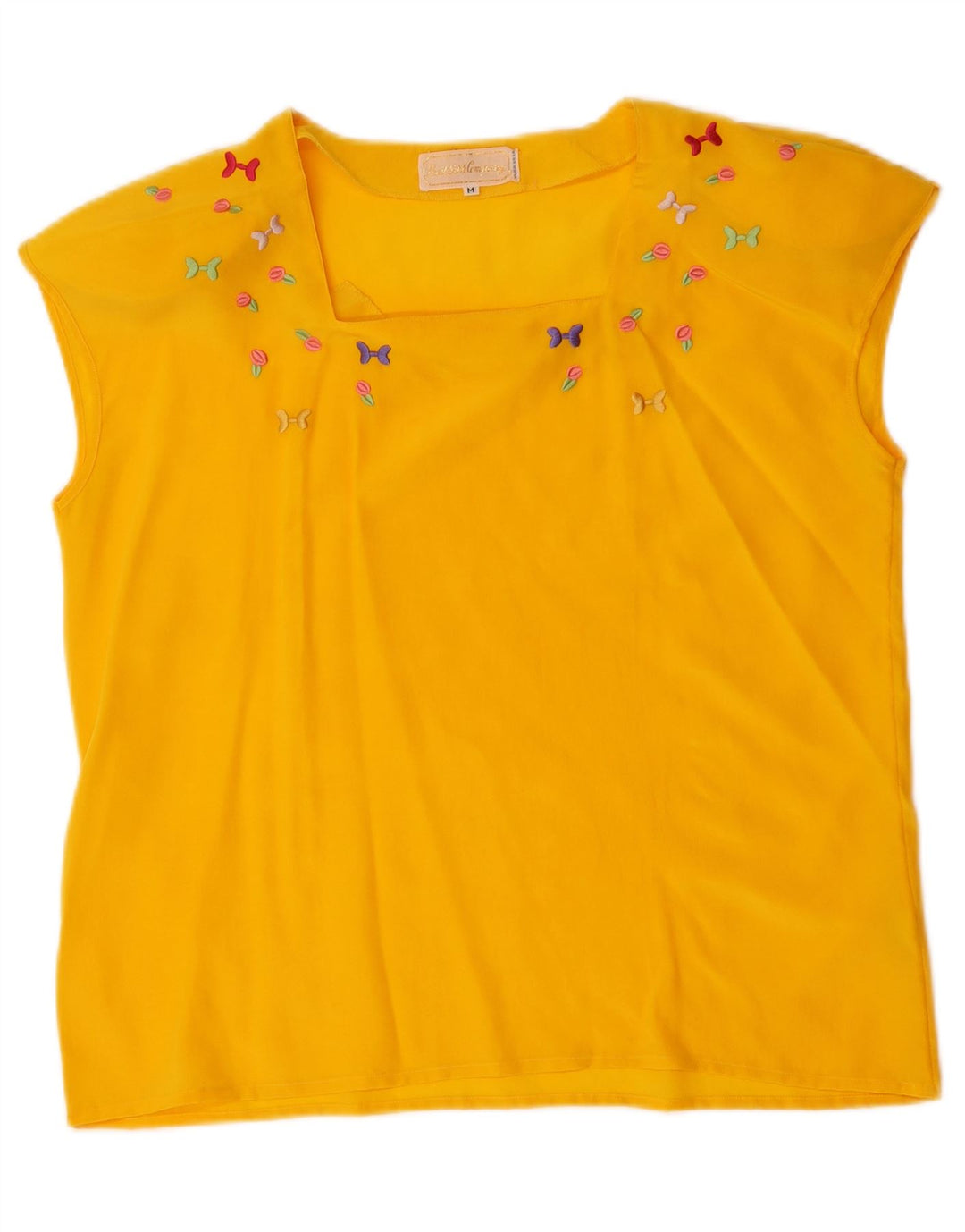 VINTAGE Womens Sleeveless Blouse Top UK 14 Medium Yellow Silk Vintage Vintage and Second-Hand Vintage from Messina Hembry 
