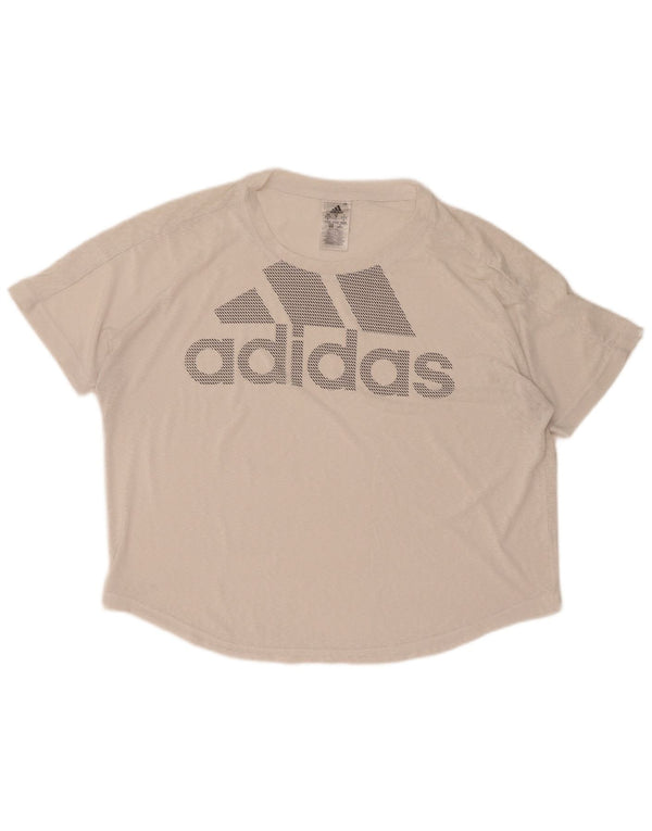T-shirt grafica oversize Adidas Climalite da donna UK 12/14 Medio Bianco