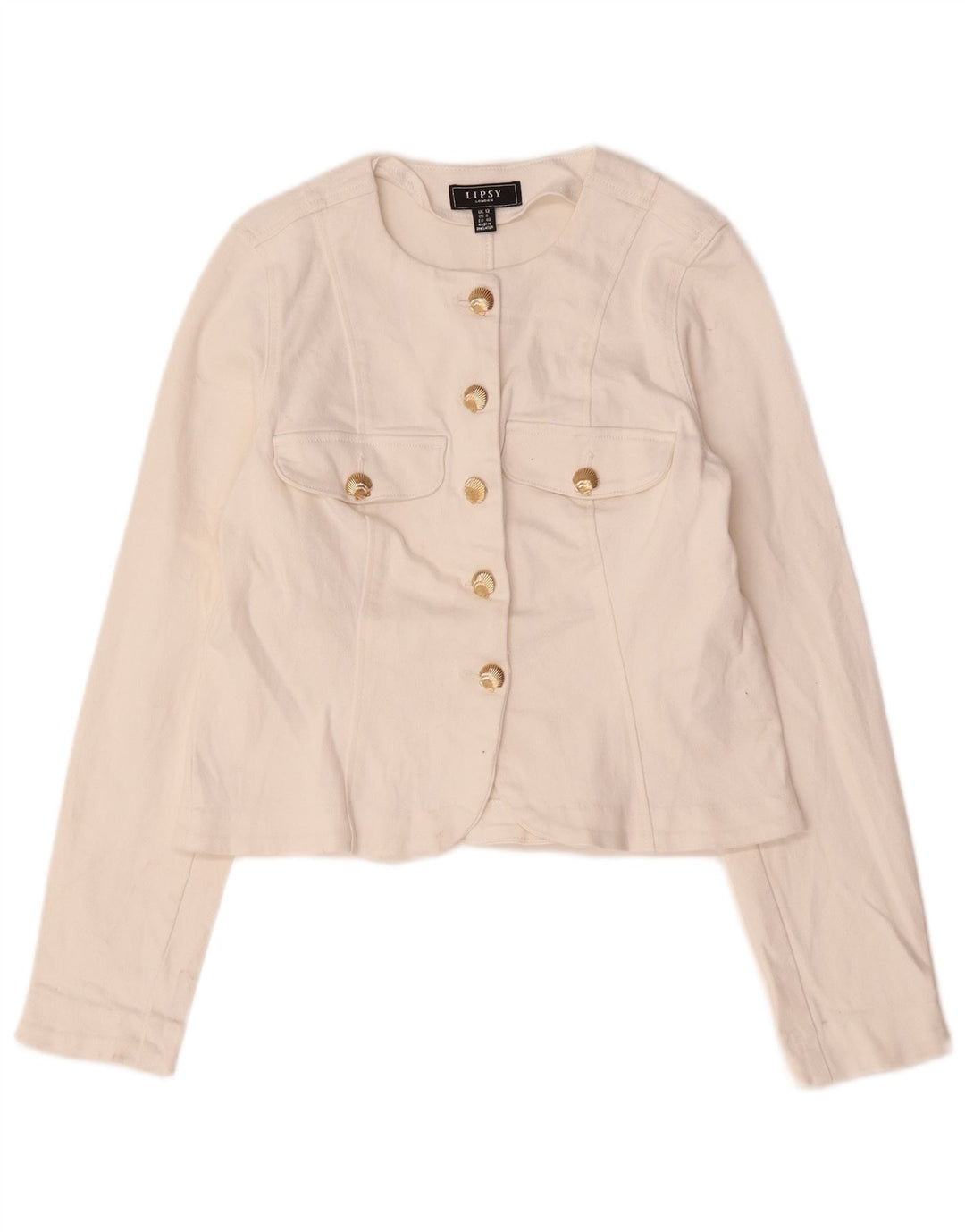 Lipsy Dame Crop 5 Button Blazer Jacket UK 12 Medium White Bomuld