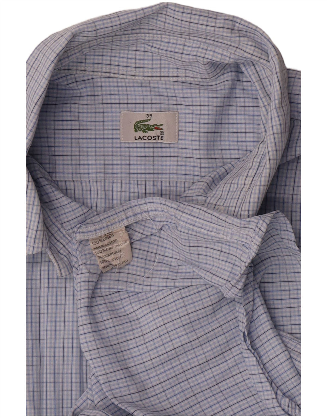 Мужская рубашка с коротким рукавом Lacoste, размер 39, средний синий, хлопок в мелкую клетку