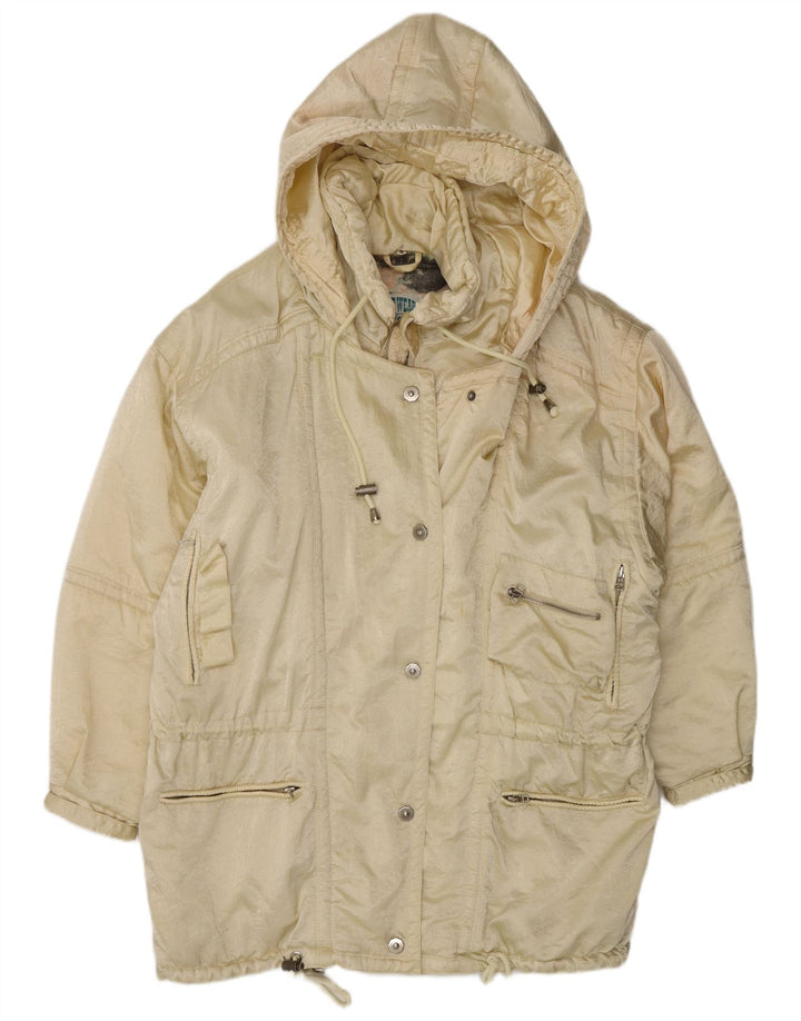 Vintage Womens Hooded Oversized Windbreaker Coat UK 14 Medium Yellow Nylon