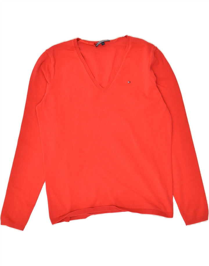 TOMMY HILFIGER Womens V-Neck Jumper Sweater UK 14 Medium Red Vintage Tommy Hilfiger and Second-Hand Tommy Hilfiger from Messina Hembry 