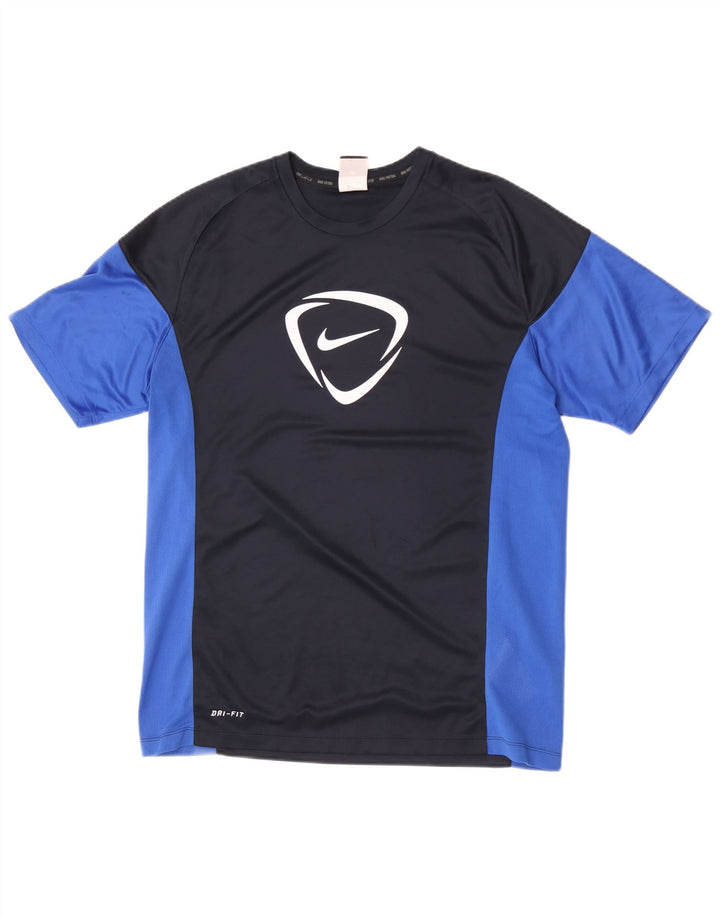 Nike Mens Dri Fit Graphic T-Shirt Top Large Navy Blue Colourblock Polyester