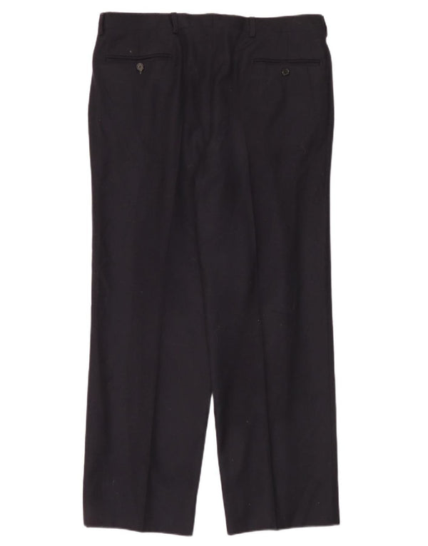 Pantaloni da abito vintage da uomo con pegging W36 L30 in lana vergine blu navy