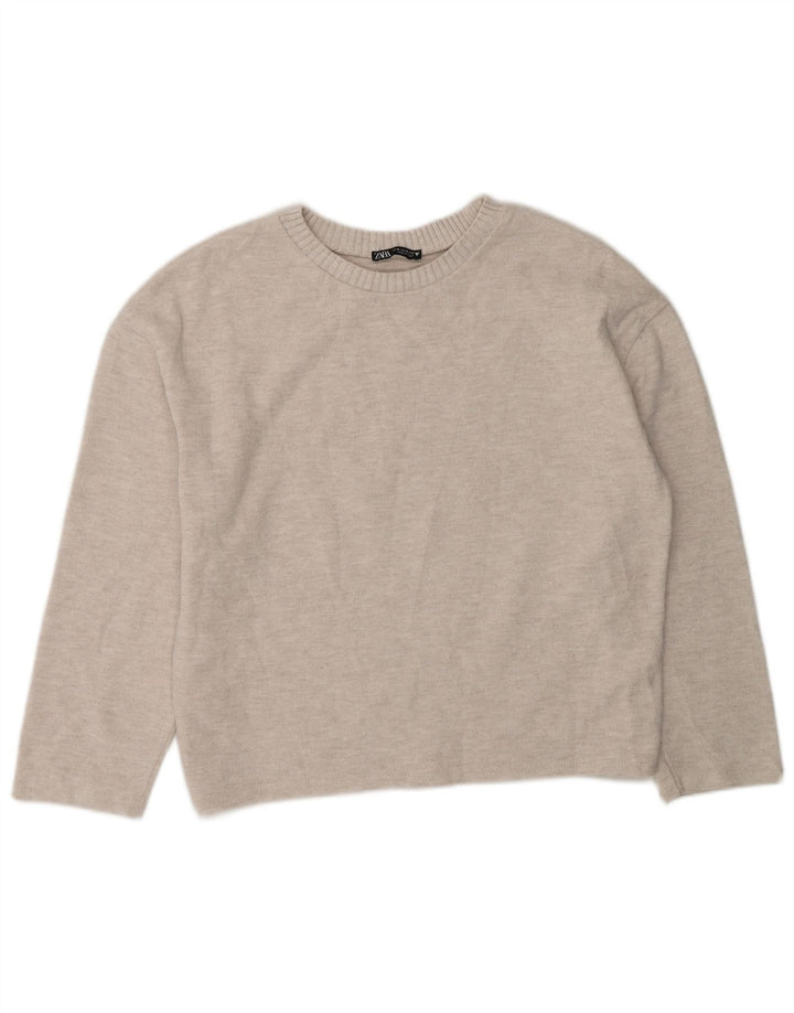 Zara Dame Boat Neck Jumper Sweater UK 14 Medium Grey Polyester