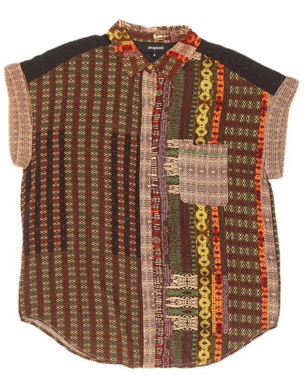 Desigual Damen Kurzarmhemd UK 18 XL Mehrfarbige Viskose mit Blumenmuster