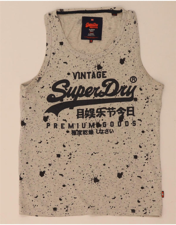 Superdry Mens Graphic Vest Top Small Grey Spotted Cotton