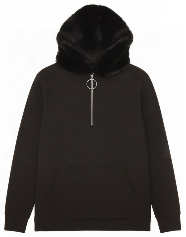 Zara Pull à capuche surdimensionné avec col zippé pour femme UK 10 Petit Noir Polyester