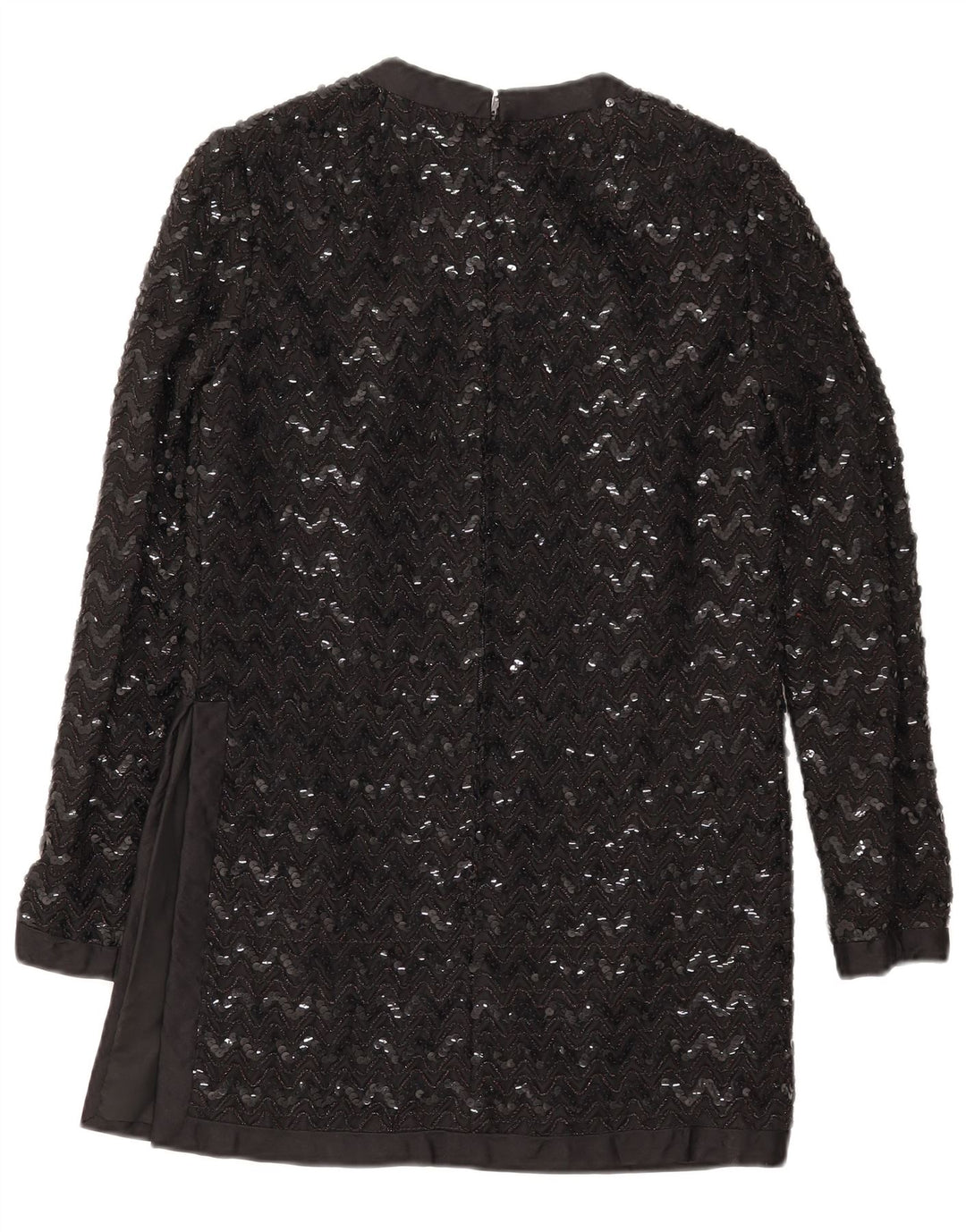 Vintage Womens Long Sleeve Sequin Tunic Top UK 10 Small Black Chevron