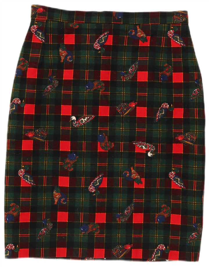 Vintage Womens Graphic Pencil Skirt W26 Small Green Check