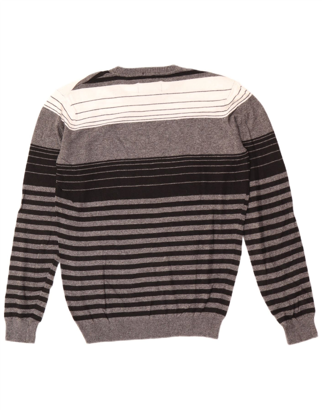 Sixty Mens Crew Neck Jumper Sweater Medium Grey Striped Viscose