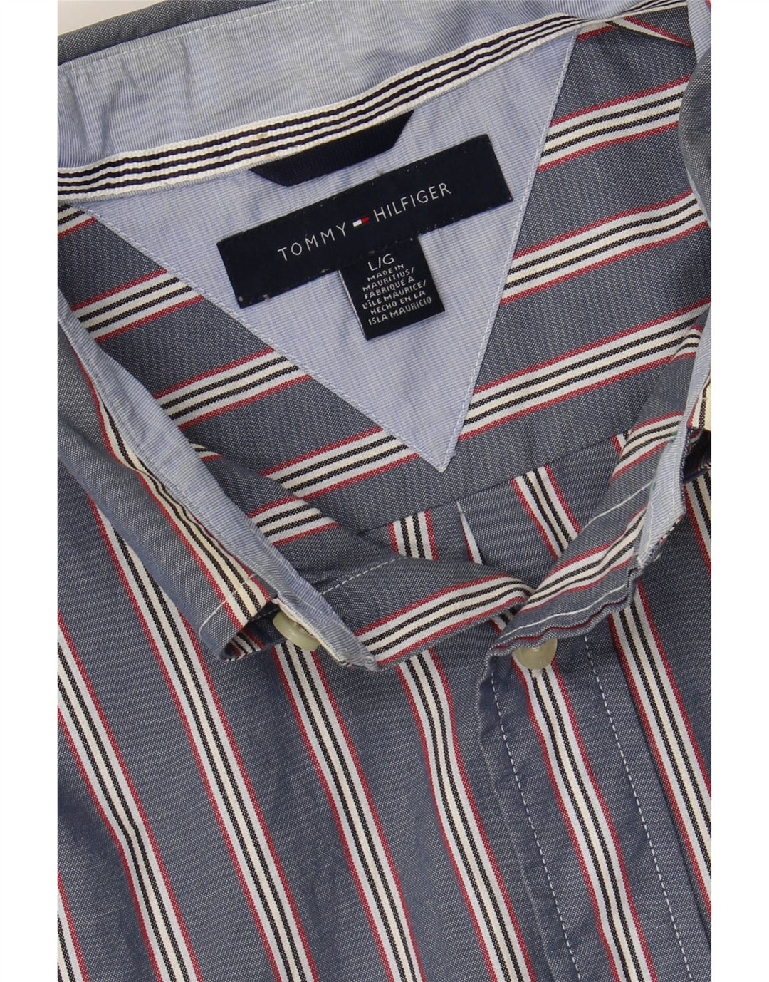 TOMMY HILFIGER Mens Shirt Large Blue Striped Cotton Vintage Tommy Hilfiger and Second-Hand Tommy Hilfiger from Messina Hembry 