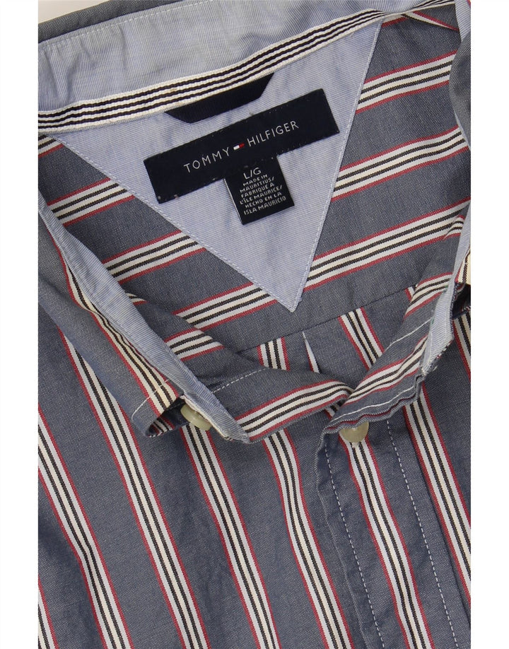 TOMMY HILFIGER Mens Shirt Large Blue Striped Cotton Vintage Tommy Hilfiger and Second-Hand Tommy Hilfiger from Messina Hembry 
