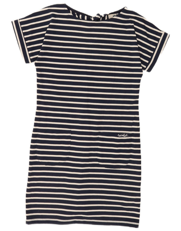 Weird Fish Womens T-Shirt Dress UK 10 Small Navy Blue Striped Cotton