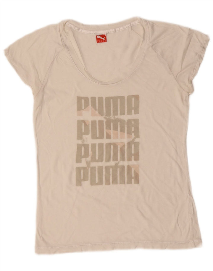 Puma Damen Graphic T-Shirt Top UK 12 Medium Weiß