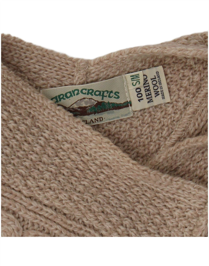 Aran Crafts Womens Oversized Poncho Jumper UK 10 Small Beige Merino Wool