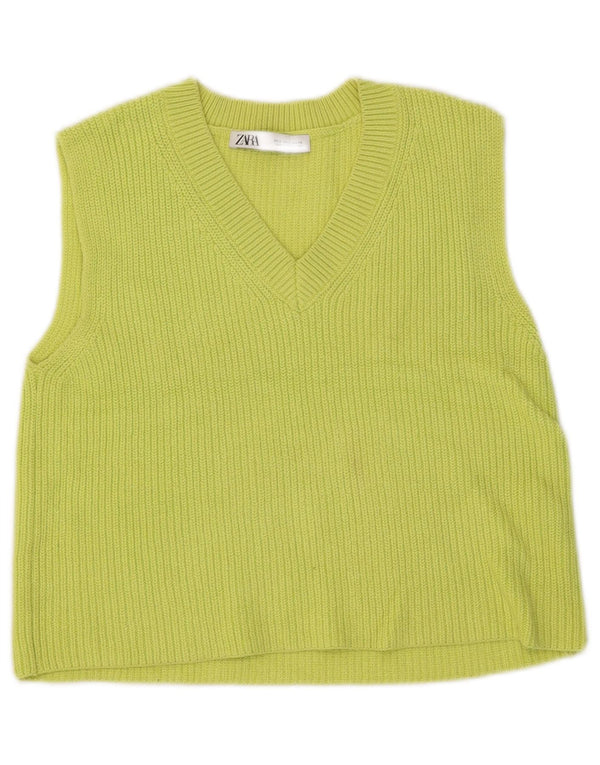 Zara Womens Crop Vest Débardeur UK 10 Petit Coton Vert