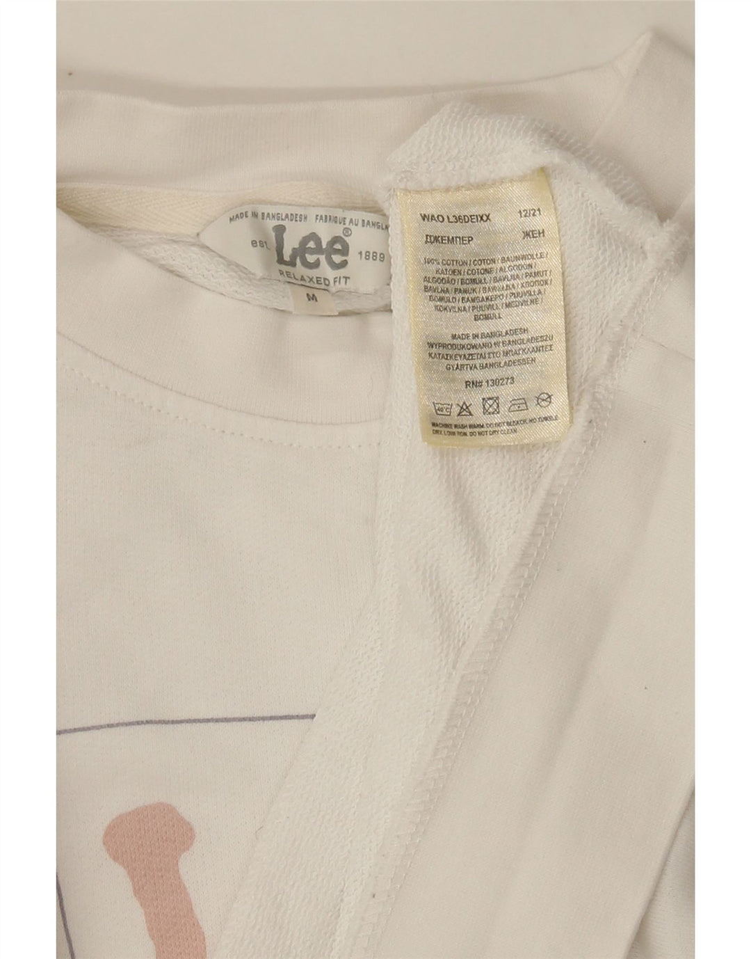 LEE Womens Relaxed Fit Graphic Sweatshirt Jumper UK 14 Medium White Cotton Vintage Lee and Second-Hand Lee from Messina Hembry 