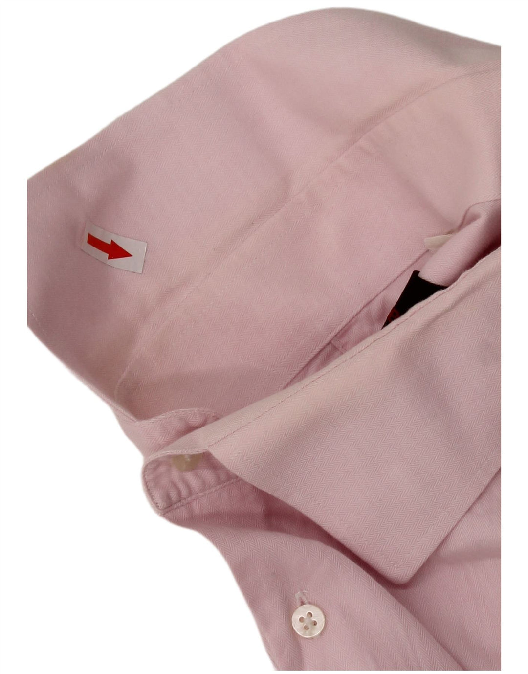 PIERRE CARDIN Mens Shirt Large Pink Herringbone Cotton