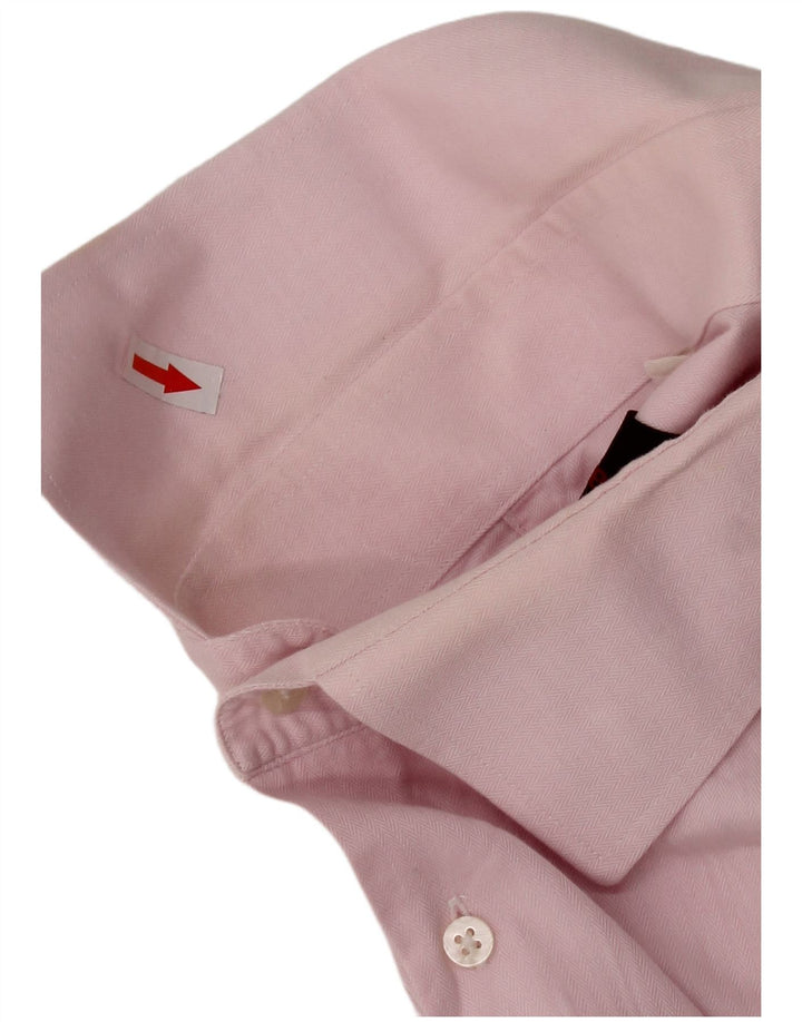 PIERRE CARDIN Mens Shirt Large Pink Herringbone Cotton