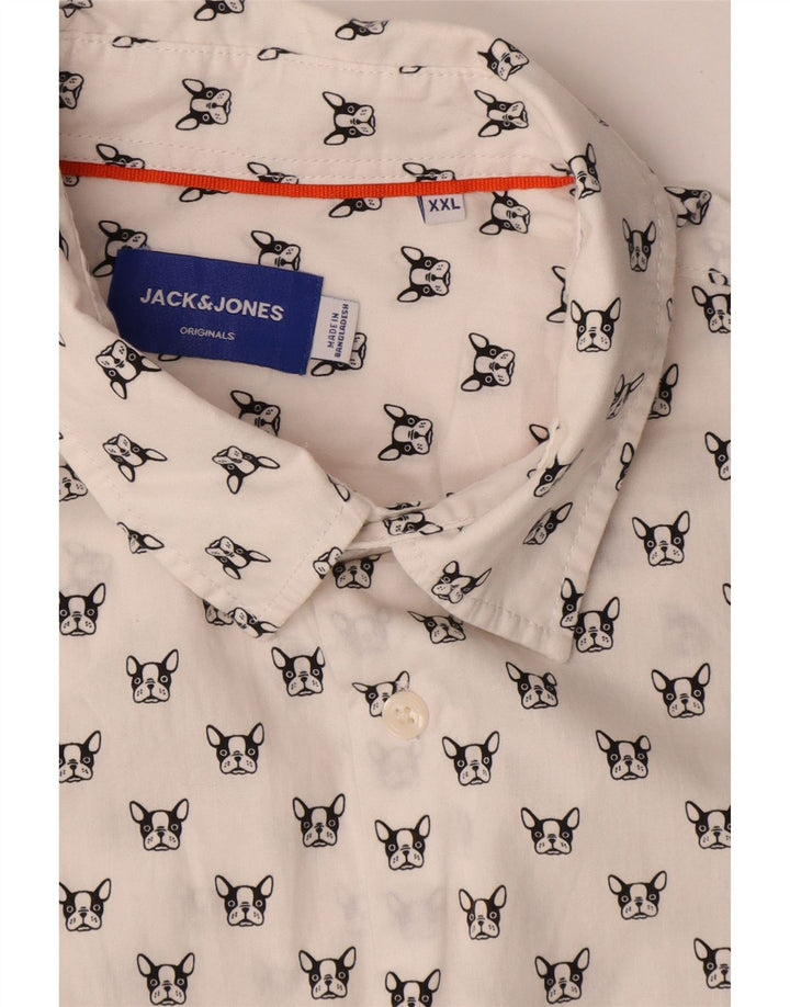 JACK & JONES Mens Shirt 2XL White Spotted Cotton