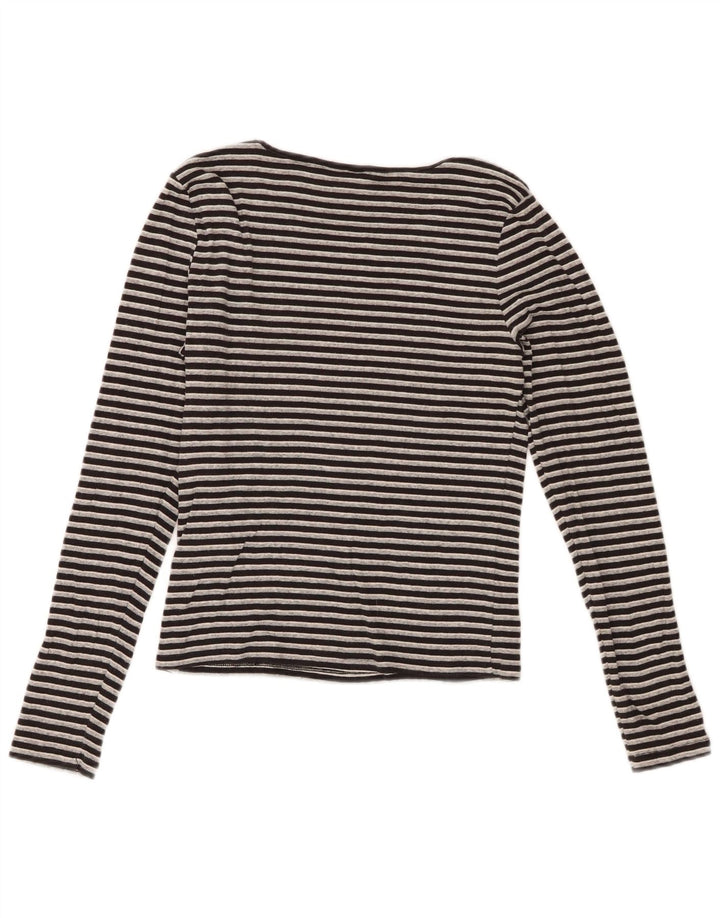 Levi's Womens Crop Top Long Sleeve UK 12 Medium Black Striped Cotton