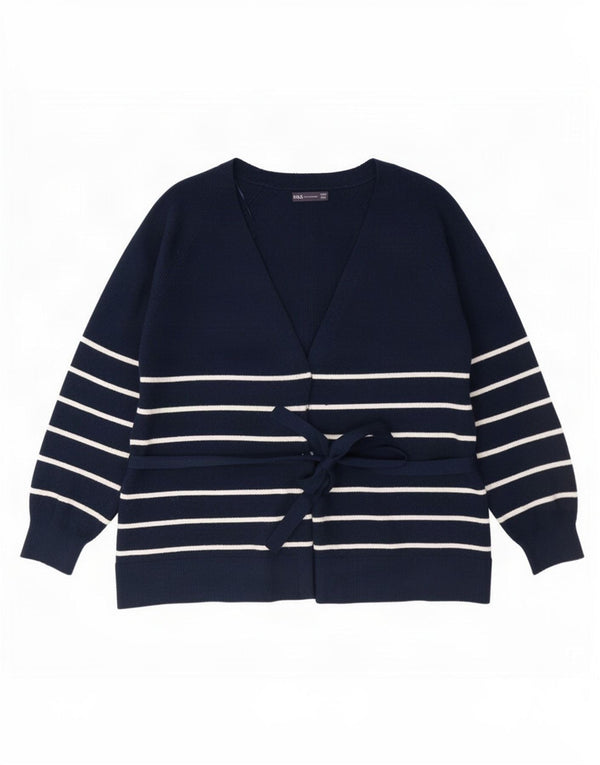 Marks & Spencer Dame Cardigan Sweater UK 16 Stor Marineblå Stribet