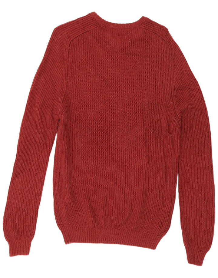 Zara Mens Boat Neck Jumper Sweater Medium Burgundy Cotton