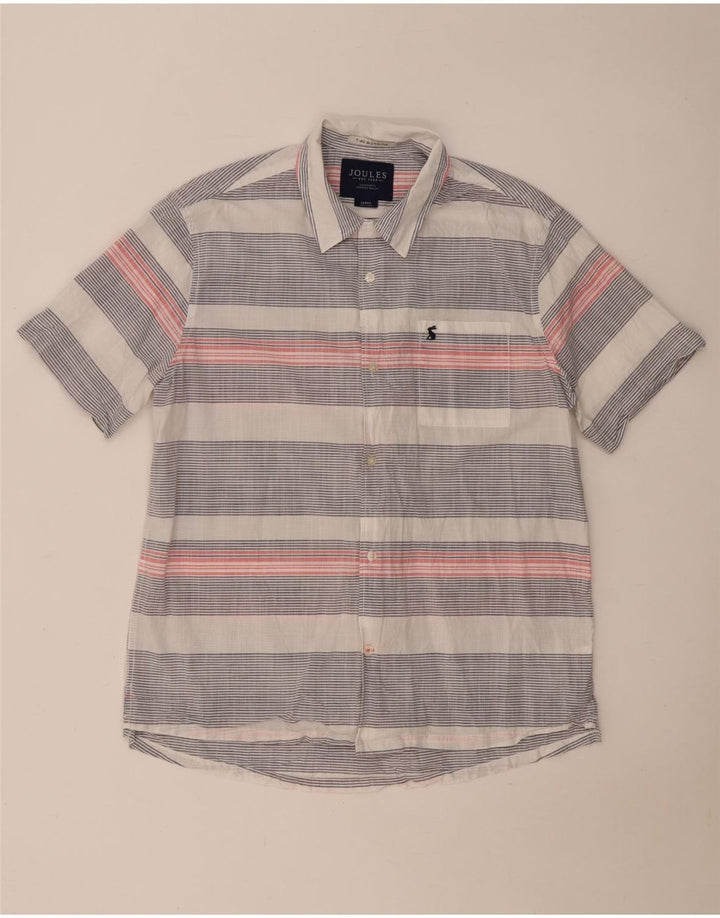 Joules Mens Short Sleeve Shirt Large Blue Striped Cotton