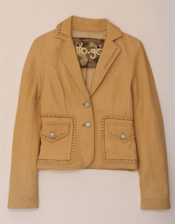 Vintage Damen 2-Knopf-Leder-Blazer-Jacke IT 42 Mittelbeige