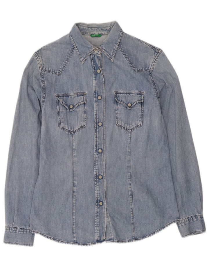 BENETTON Womens Denim Shirt UK 14 Medium Blue Cotton