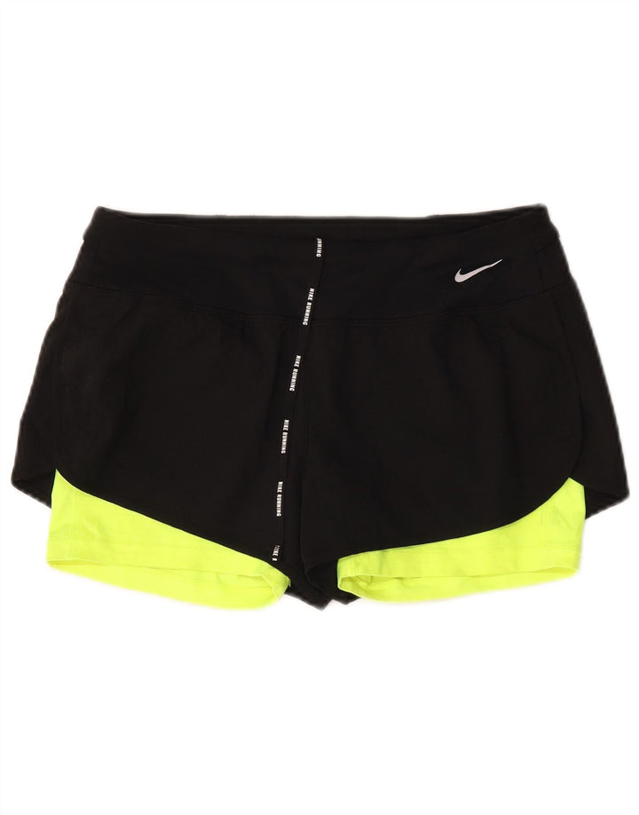Nike Womens Dri Fit Sport Shorts UK14 Medium Black Colourblock