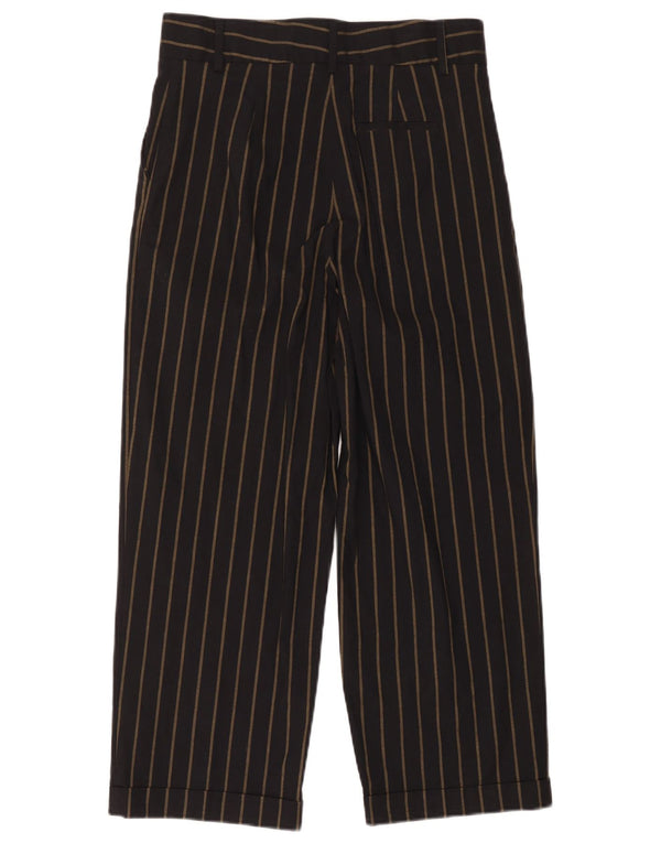 Les Copains Womens High Waist Cropped Trousers W32 L23 Black Pinstripe