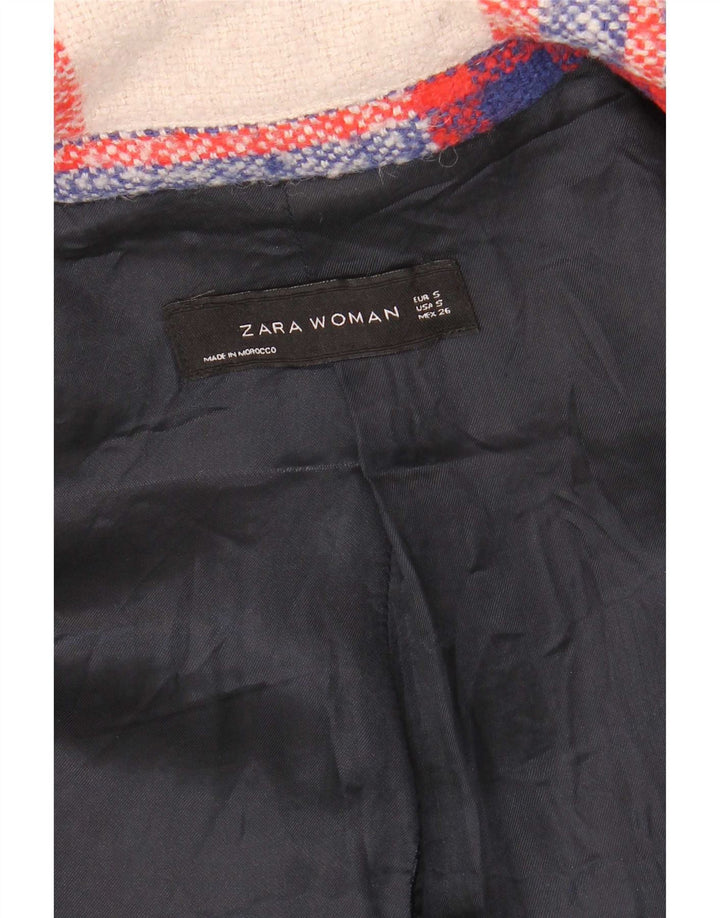 Zara Womens Open Overcoat UK 10 Small Multicoloured Plaid Acrylic