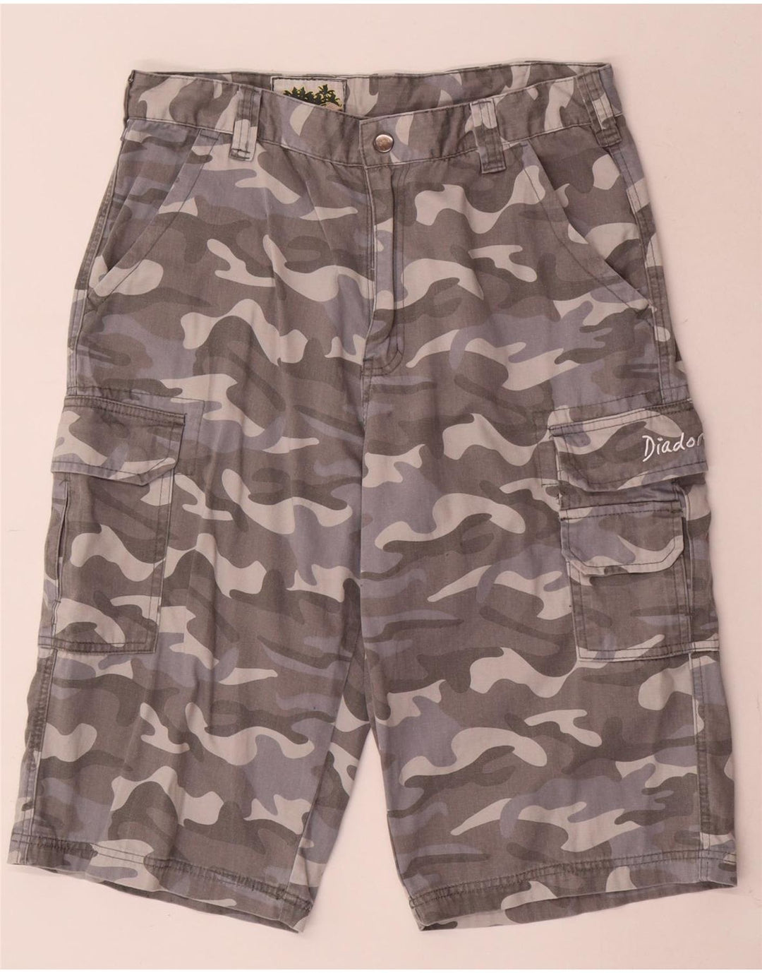 Diadora Mens Cargo Shorts W34 Large Grey Camouflage Cotton