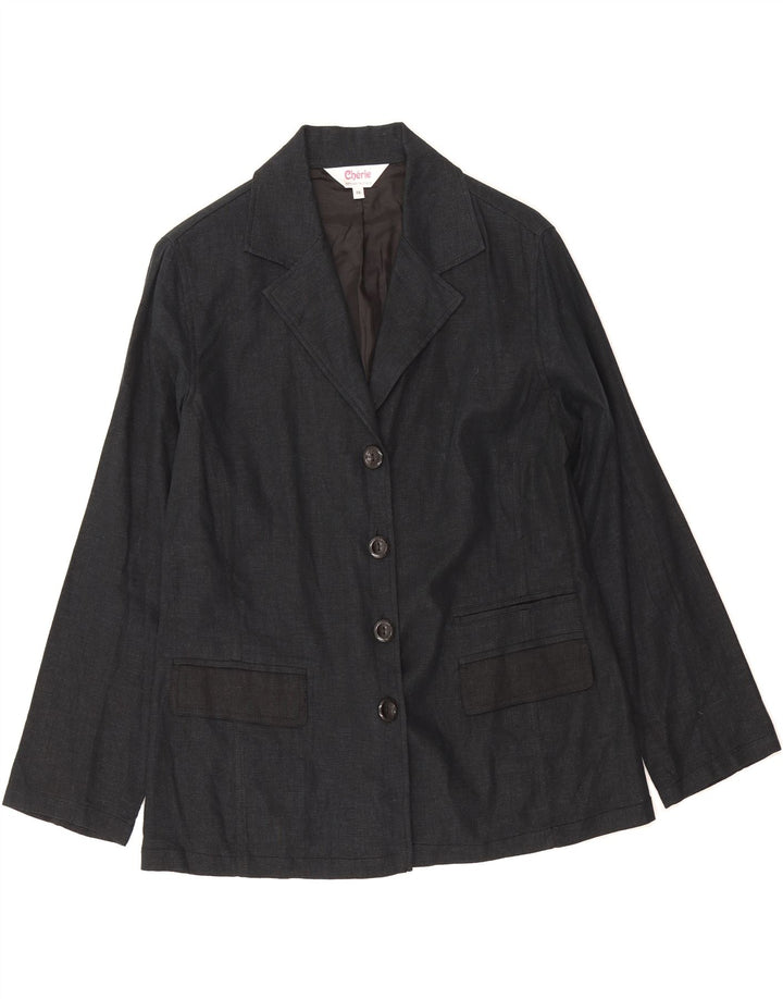 CHERIE Womens 4 Button Blazer Jacket IT 46 Large Black Linen Vintage cherie and Second-Hand cherie from Messina Hembry 