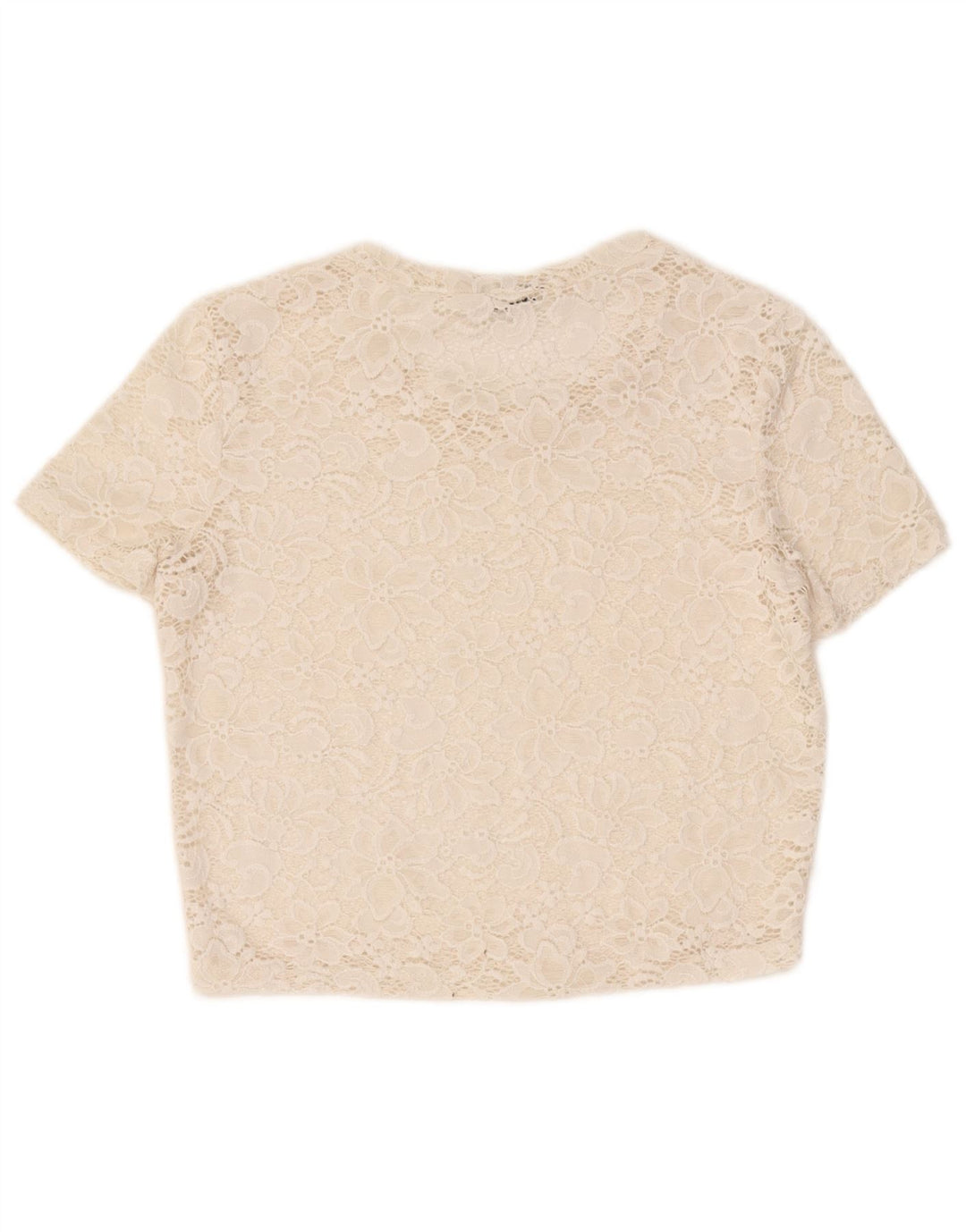 Zara Womens Crop See Through Blouse Top UK 12 Medium Off White Floral
