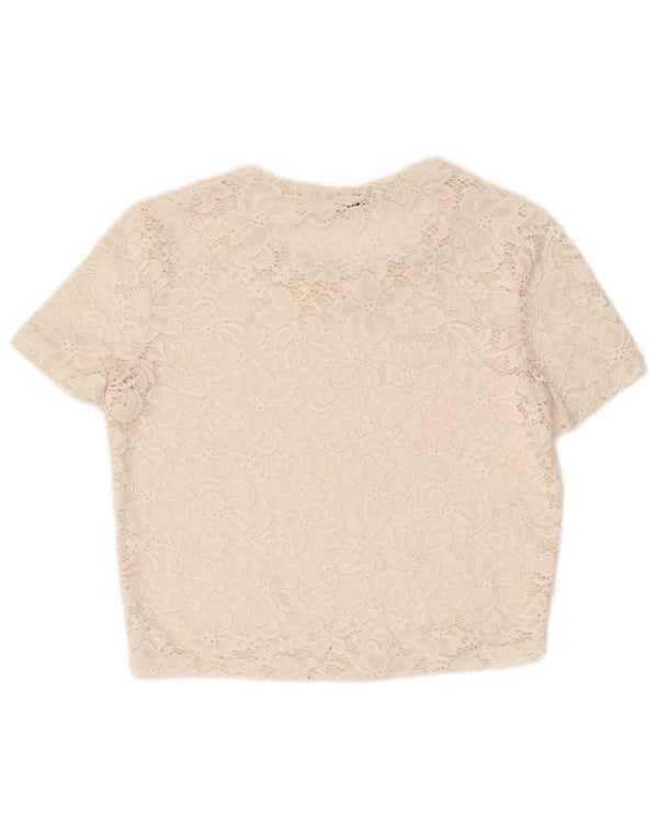 Zara Womens Crop See Through Bluse Top UK 12 Medium Off White Floral