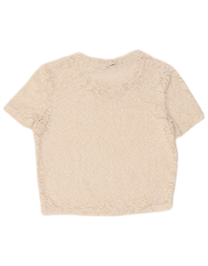 Zara Womens Crop See Through Blouse Top UK 12 Medium Off White Floral