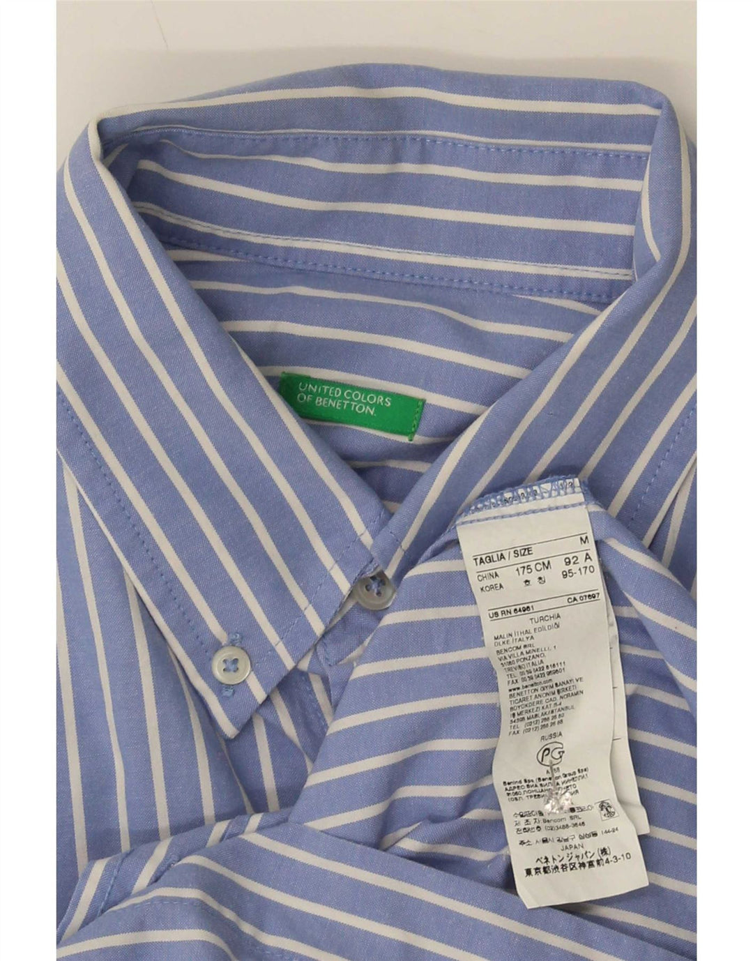 Camicia Benetton Uomo Cotone Gessato Blu Medio