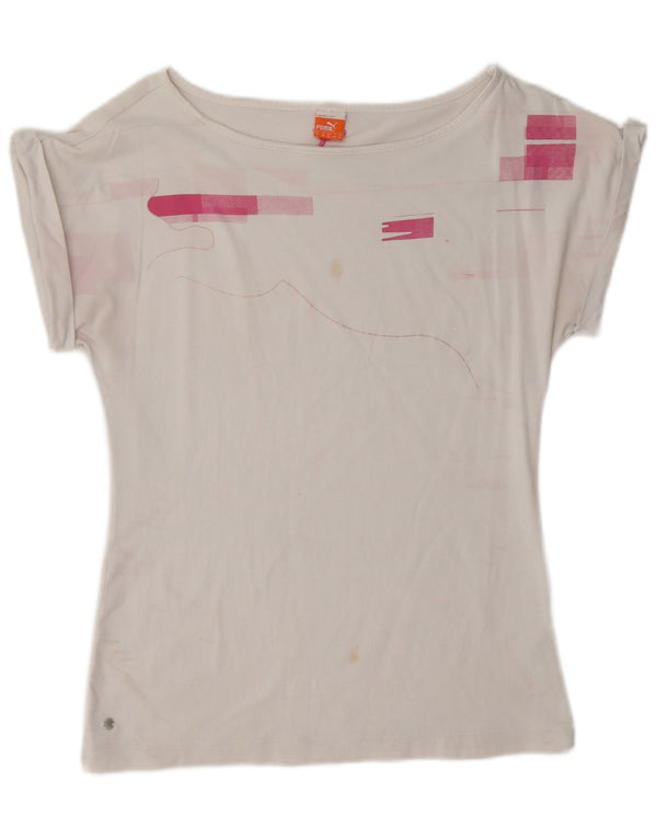 Puma Womens T-Shirt Top UK 12 Medium White Geometric Cotton