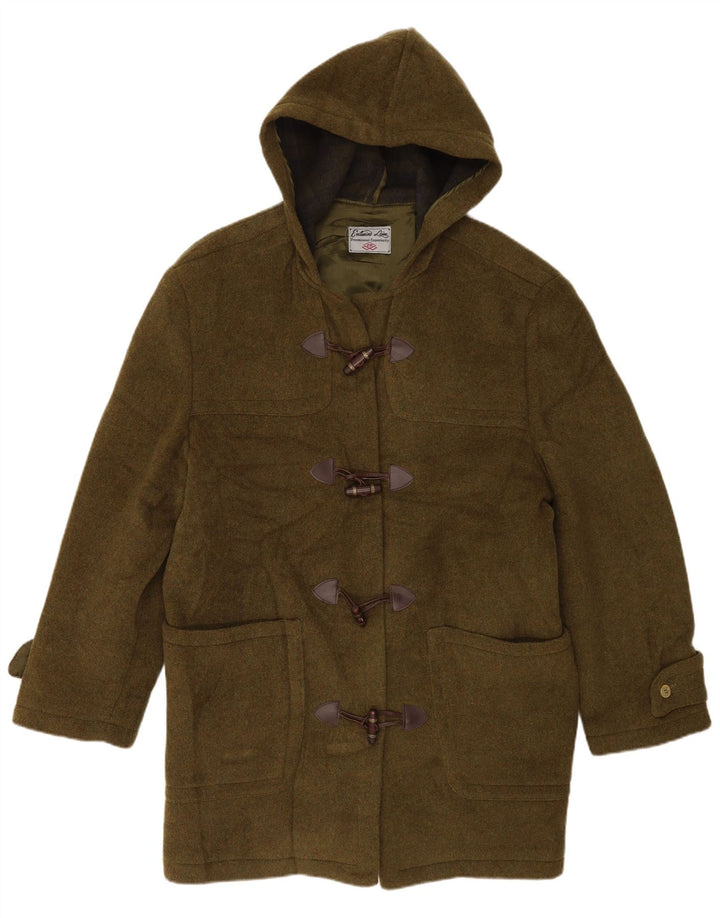 Zip Womens Hooded Duffle Coat UK 16 Large Green Wool