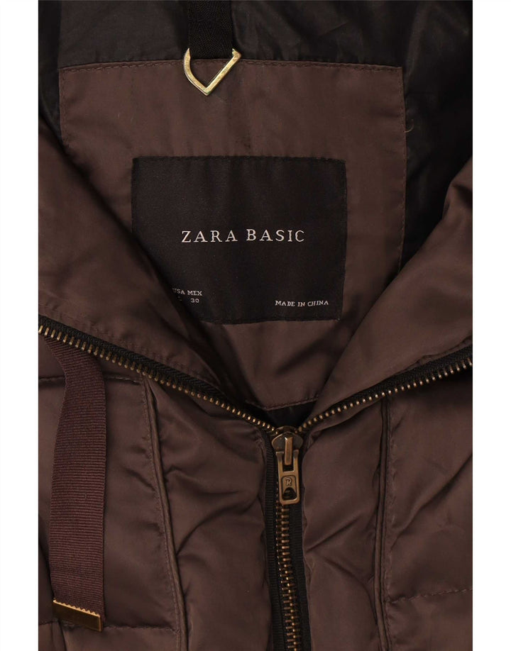 Zara Manteau rembourré à capuche pour femme UK 16 Large Marron Polyester