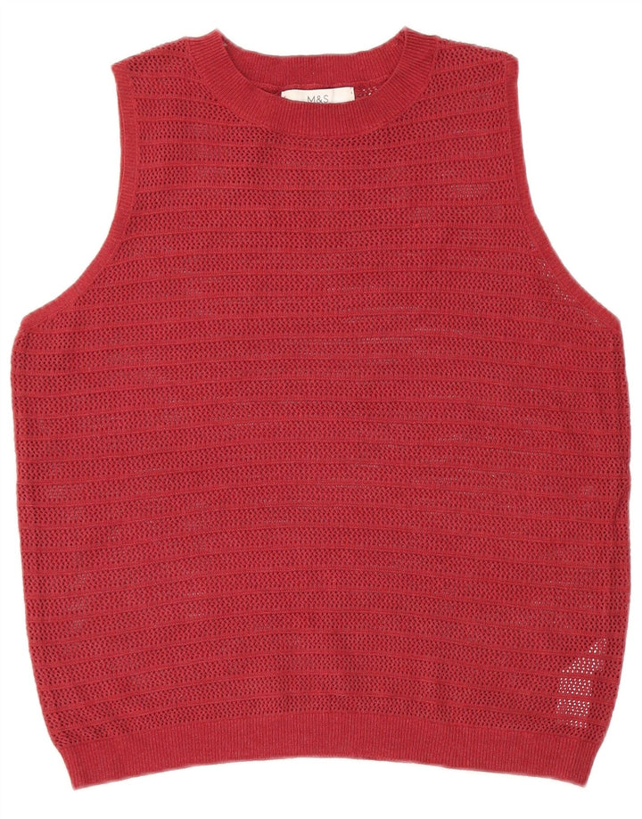 MARKS & SPENCER Womens Crop Vest Tank Top UK 14 Medium Burgundy Polyester