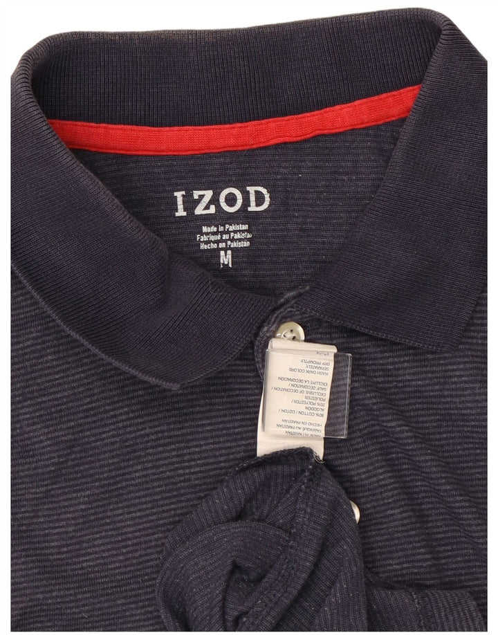 IZOD Mens Polo Shirt Medium Navy Blue Pinstripe Cotton